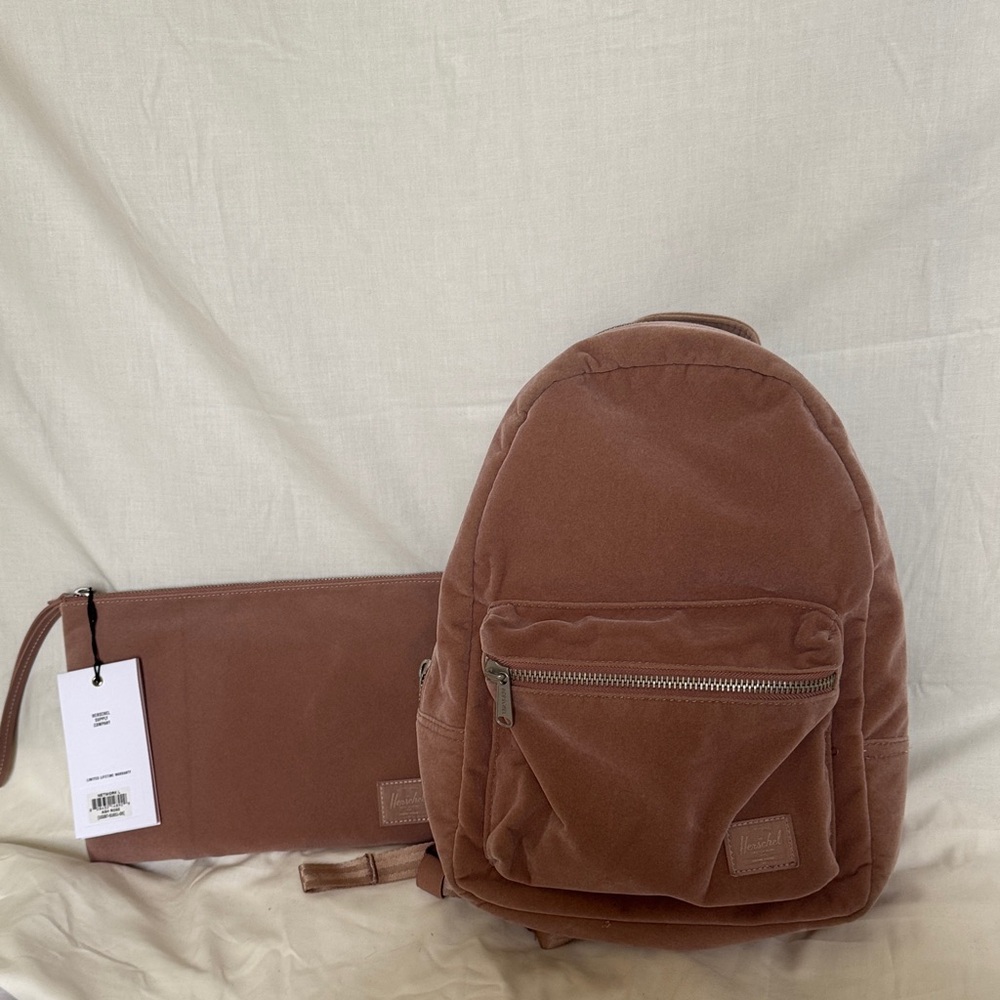 Ash rose Herschel velvet  Backpack and Pouch Set